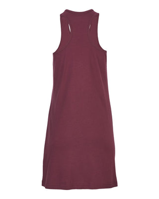 The Caydn Tank Dress by Western Edge Boutique is showcased against a plain white background, highlighting its chic racerback design. It is a sleeveless, maroon dress expertly crafted from soft cotton.