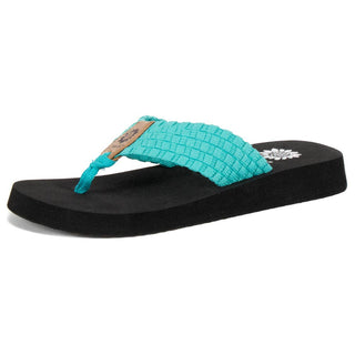Kena Turquoise Braided Strap Flip Flop Sandals